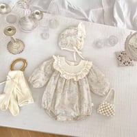 ボンネット付きフローラルウォーターカラーロンパース(1726)