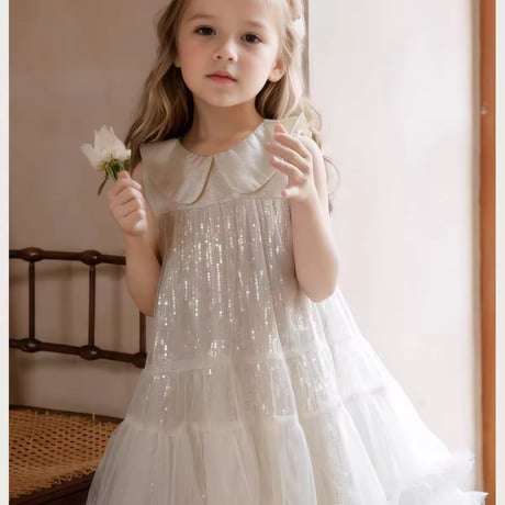 kids silver/champagneスパンコールAラインドレス(1574)