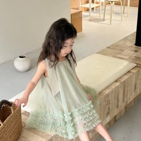 kids pink / mint ショルダーリボンAラインチュチュドレス(4154)