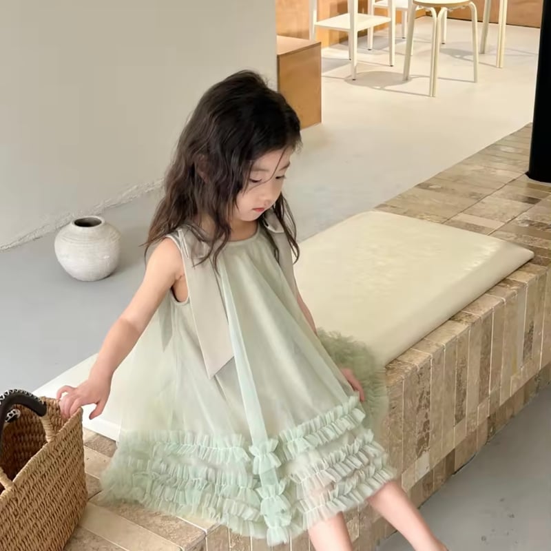 kids pink / mint ショルダーリボンAラインチュチュドレス(4154 kids pink / mint ショルダーリボンAラインチュチュドレス(4154