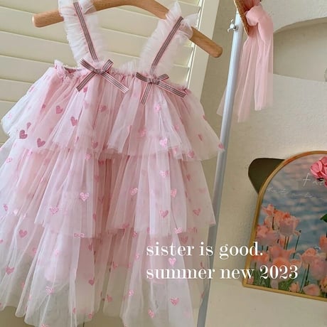 kids heart pink × blue トリプルチュールドレス(3225)