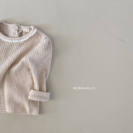 即納【bebeholic】lace  rib shirt(b52)