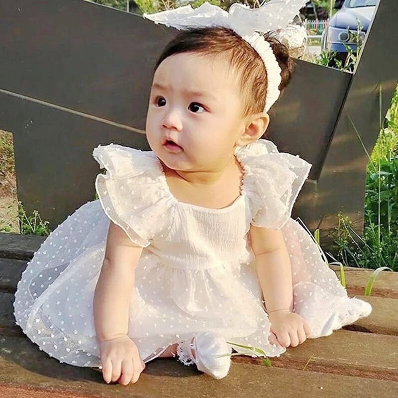 ヘアリボン付きベビーチュールドレスロンパース(492) | こども