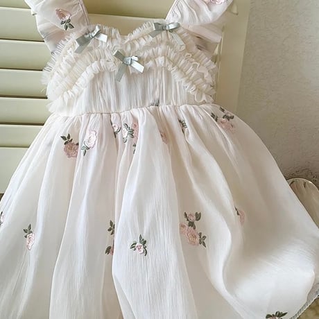 kids バックシャンフローラルロングリボンドレス(536)