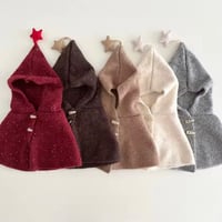 6color スターポンポンニットフードポンチョ(1687)