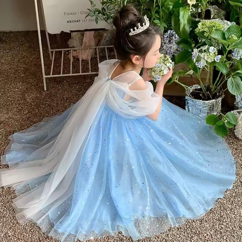 kids blue/purple オフショルチュールキラキラドレス(641) | こども