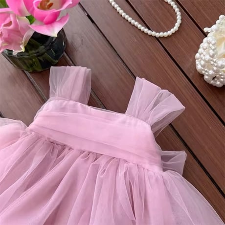 kids pink/black バックシャンチュールリボンドレス(4125)
