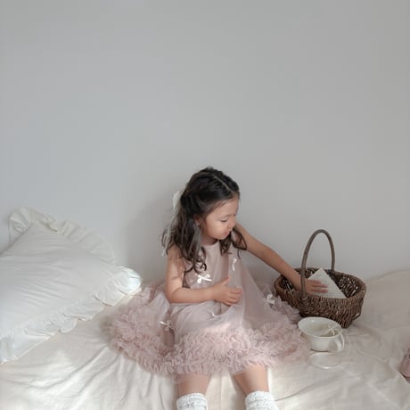 kids pink/white ミニリボンAラインチュチュドレス(826)