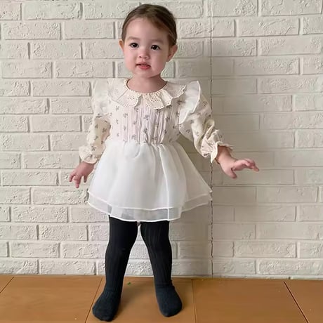 jennybebe ナチュラルフラワーシフォンチュールスカートロンパース(1144)