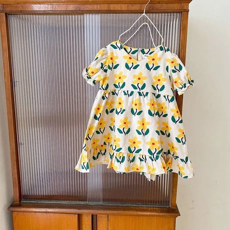 kids 2pattern花柄Vネックワンピース(1594)