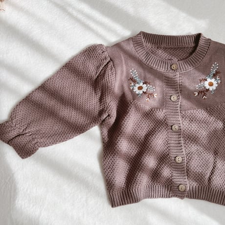 即納あり◆2color フラワー刺繍バルーンスリーブニットカーディガン(2470)