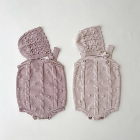 2color ミルキーカラーボンネット付きニットサロペット(2335)