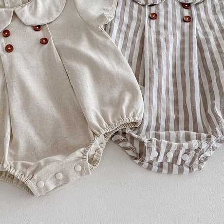 linen / stripeシンプルボタンロンパース(4144)