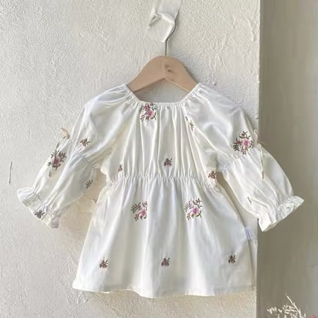 姉妹お揃いローズフラワー刺繍ロンパースorワンピース(1112)