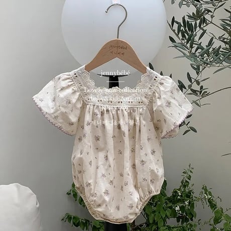 jennybebe purple small flowerスクエアネックロンパース(4134)