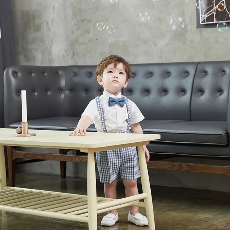 ブルーギンガムチェックハーフパンツフォーマルスーツ(466) | こども