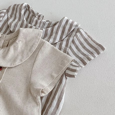 linen / stripeシンプルボタンロンパース(4144)