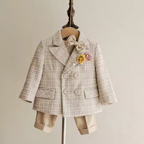 camel/gray ツイードジャケットフォーマルスーツ(989)
