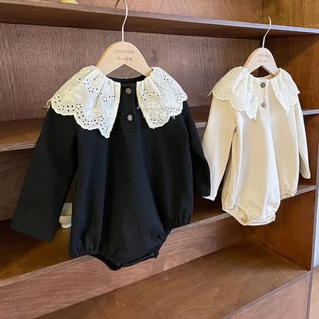 jennybebe コットンレースcollarバイカラーロンパース(2685)