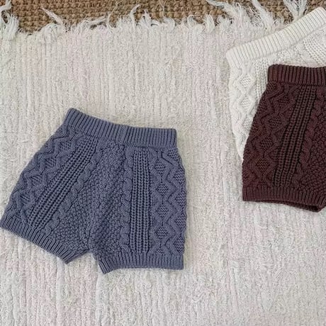 brown/ivory/blue ケーブルニットショートパンツ(1411)
