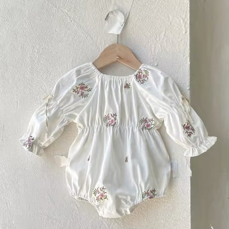 姉妹お揃いローズフラワー刺繍ロンパースorワンピース(1112)