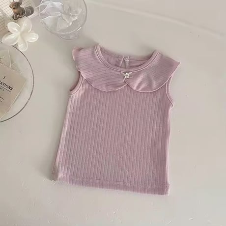 pinkリブノースリーブ×小花柄スカートブルマセットアップ(2221)