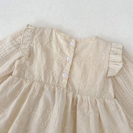 beige flower刺繍リネンスカートロンパース(4032)