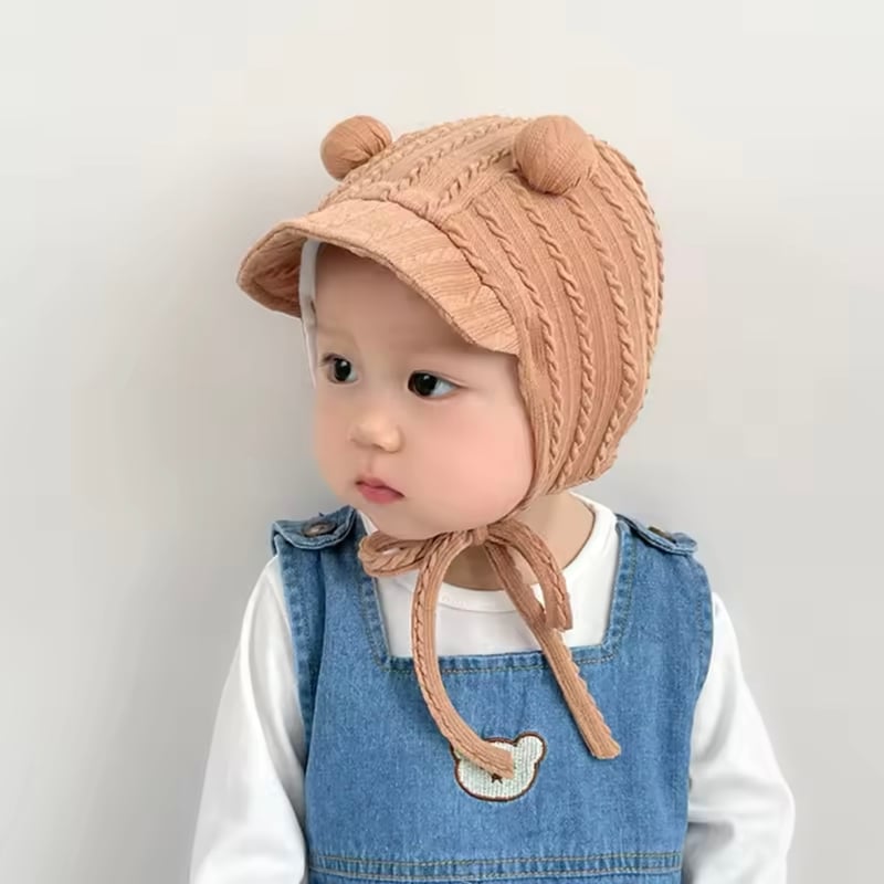 3color ぽんぽんくま耳ボンネット帽子(1188) | こどもふく moco kids