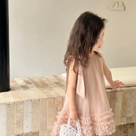 kids pink / mint ショルダーリボンAラインチュチュドレス(4154)