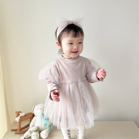 ヘアバンド付きパフチュールメローロンパース(1503)