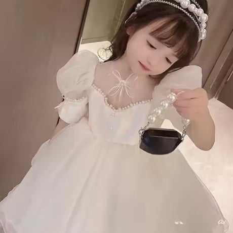 デコルテシースルーパフスリーブクラシックドレス(1555)