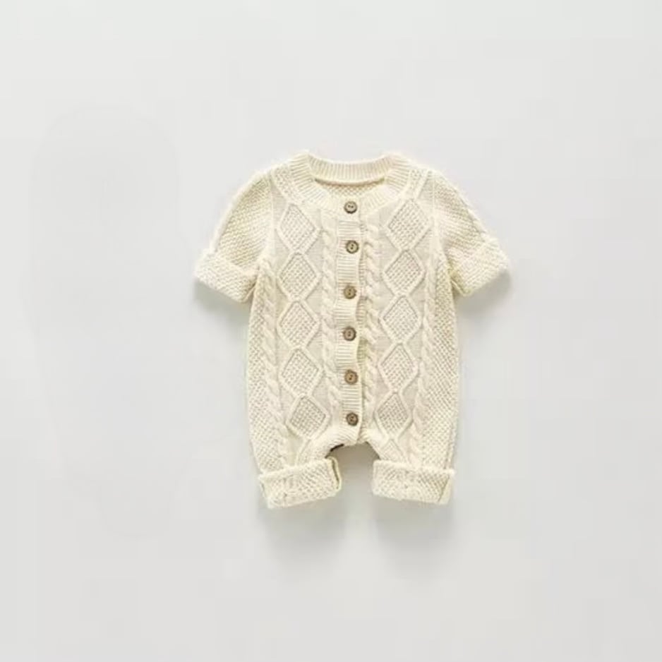 CABLE ニットロンパース 前ボタンケーブルニットロンパース(1522) | こどもふく moco kids