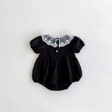 beige×black confetti laceパフスリーブロンパース(1102)