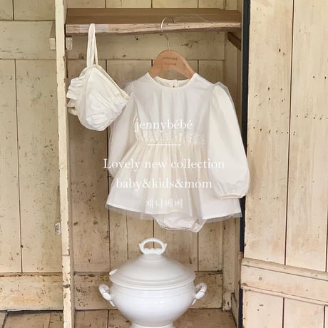 jennybebe ウエストフラワーレースパフスリーブチュールドレスロンパース(3303)