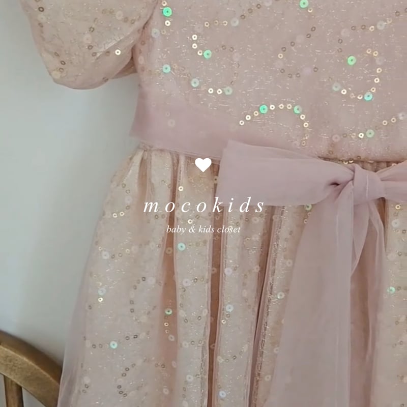kids pink/champagne スパンコールパフスリーブドレス(638) | こどもふ