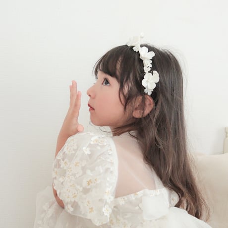 kids white gardenパフスリーブドレス(4110)