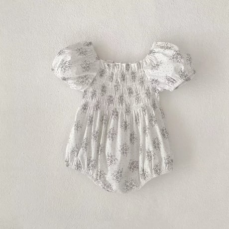 姉妹お揃いフラワーソフトカラーシャーリングワンピースorロンパース(1469)