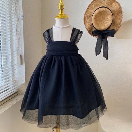 kids pink/black バックシャンチュールリボンドレス(4125)