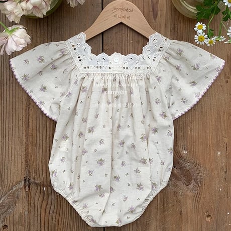 jennybebe purple small flowerスクエアネックロンパース(4134)