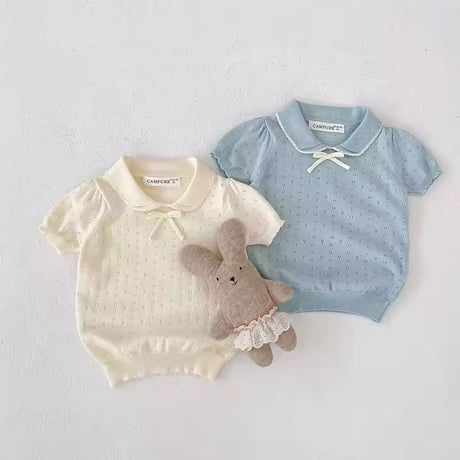 kids ice blue/ivory サマーニットアイレットブラウス(2201)