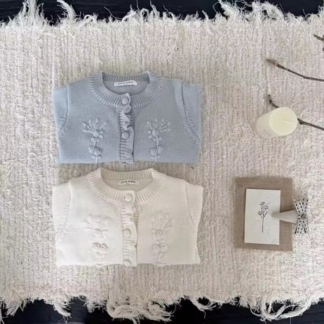 momo babyblue/ivory hemメローニットカーディガン(1405)
