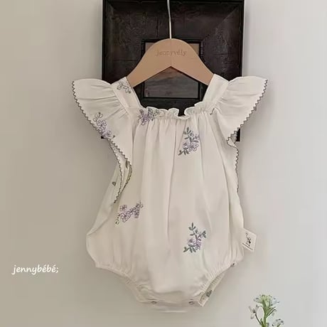 jennybebeパープルフラワー刺繍ロンパース(2163)