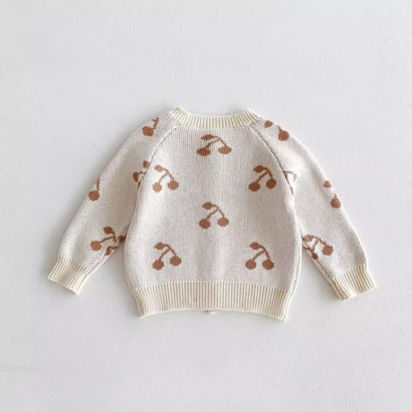 チェリー刺繍ワンカラーニットカーディガン(666)