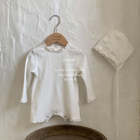 jennybebe ボンネット付きワッフルミニレースロンパース(3259)