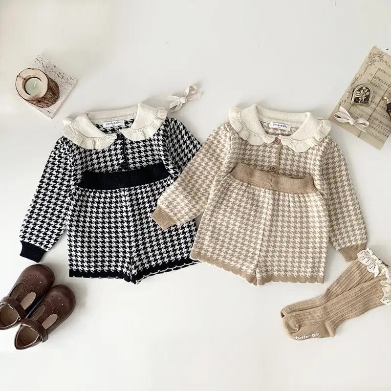 千鳥柄フリル襟ニットセットアップ(3359) | こどもふく🧸mocokids
