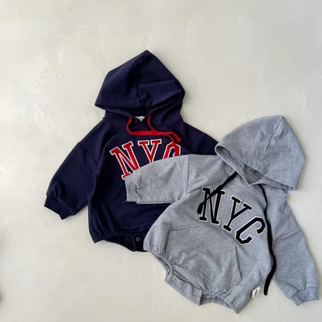 gray×navy NYCパーカーロンパース(1001)