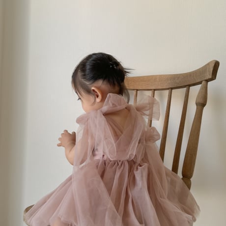 2color shoulder back ribbonチュールロンパースドレス(3354)