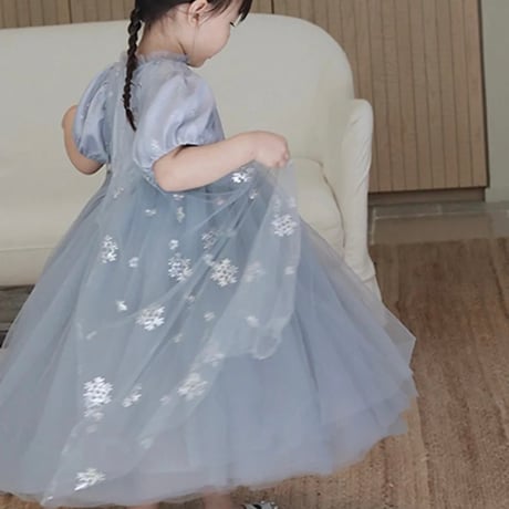 kids ブルーパフバックレースcrystal of snowプリンセスドレス(579)