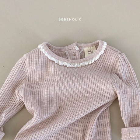 即納【bebeholic】lace  rib shirt(b52)