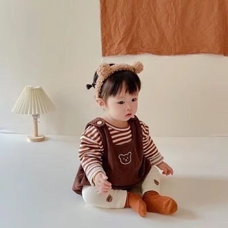 ボーダートップス×くまコーデュロイサロペットset(1902)